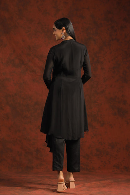 SummerFalling-Black Embelkished Chinon Chiffon Tunic Set