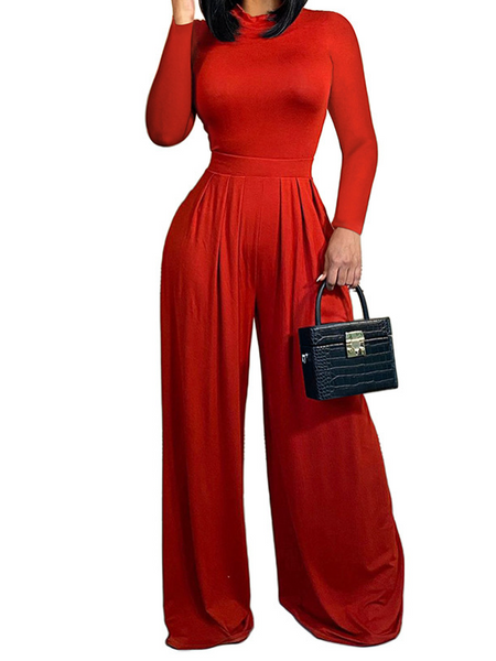SummerFalling-Women's Long-sleeved Wide-leg Pants Pure Color Two-piece Set