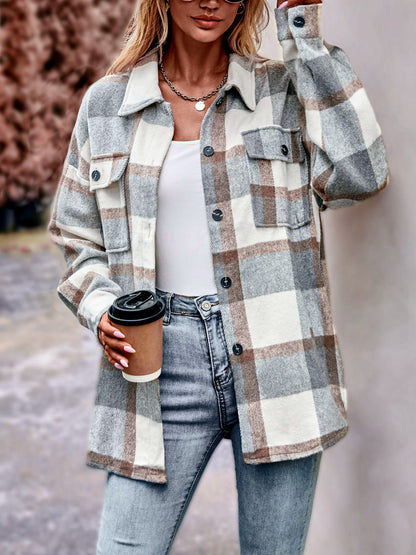 Womens Casual Plaid Jacket Oversized Button Down Long Sleeve Coat Tops