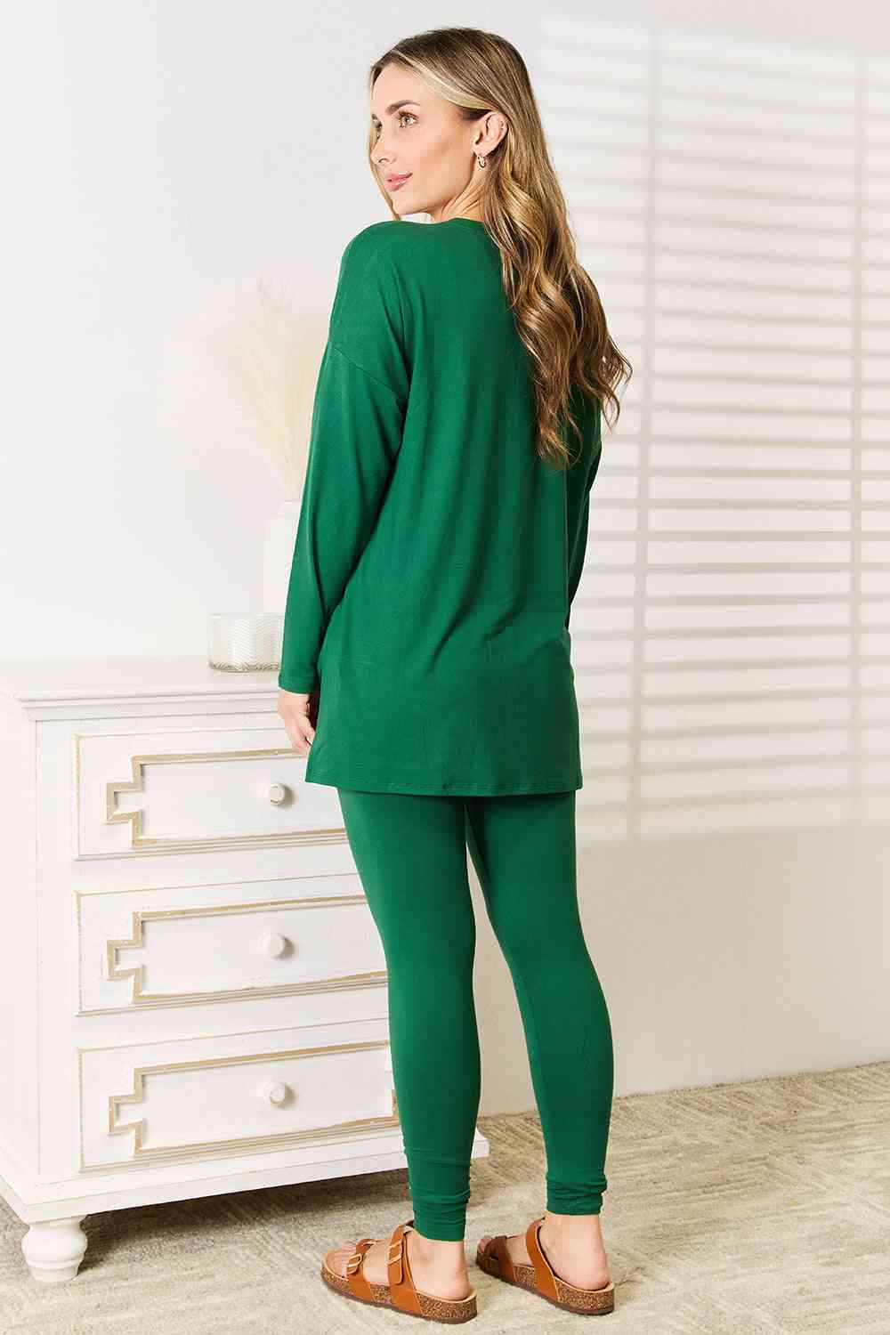SummerFalling-Zenana Lazy Days Full Size Long Sleeve Top and Leggings Set