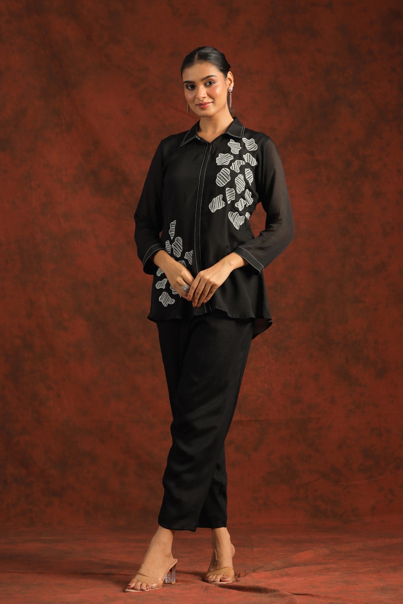 SummerFalling-Black Beads Embroidered Crepe Silk Co-ord Set