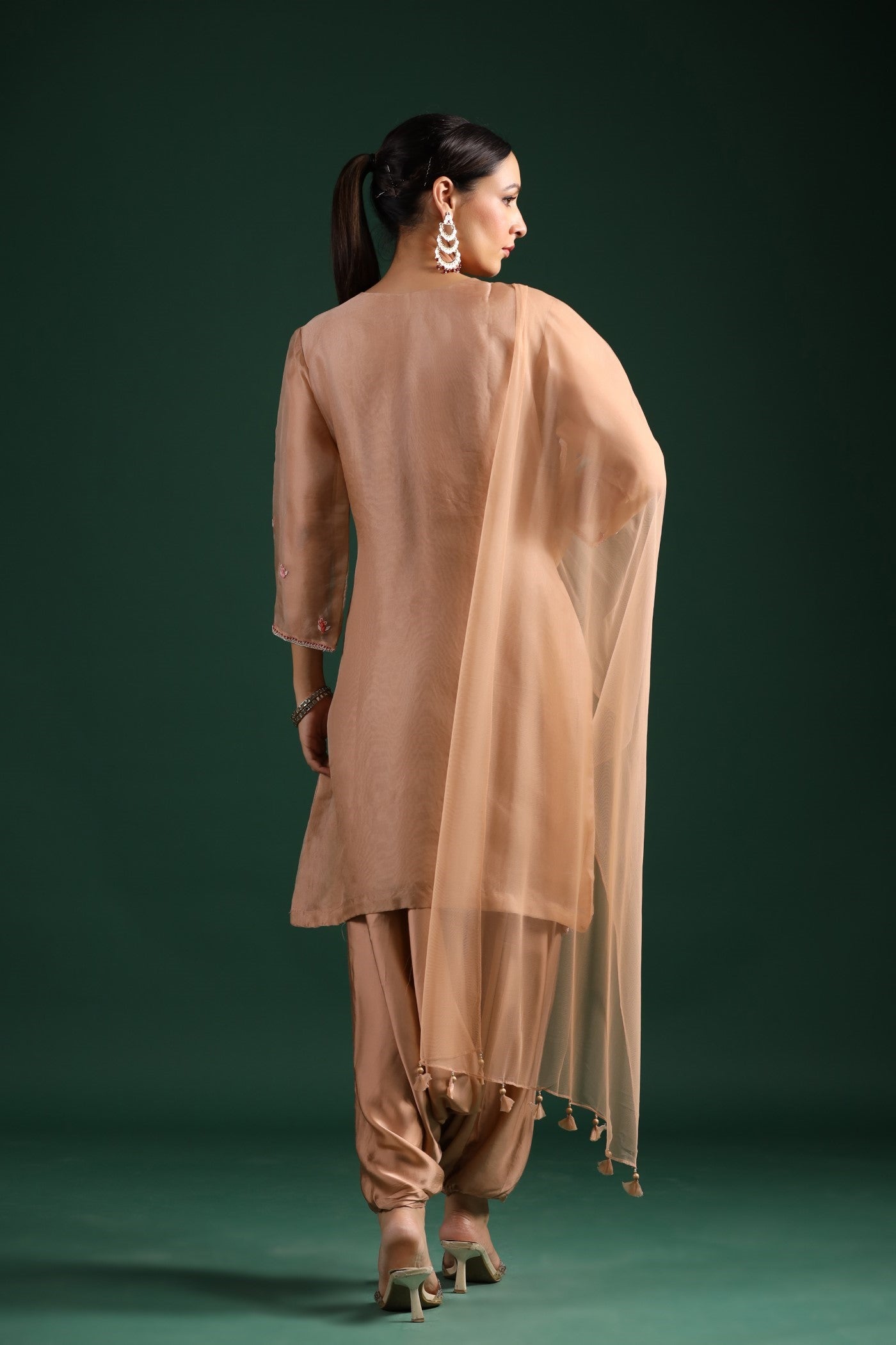 SummerFalling-Beige Organza Silk Kurta Set