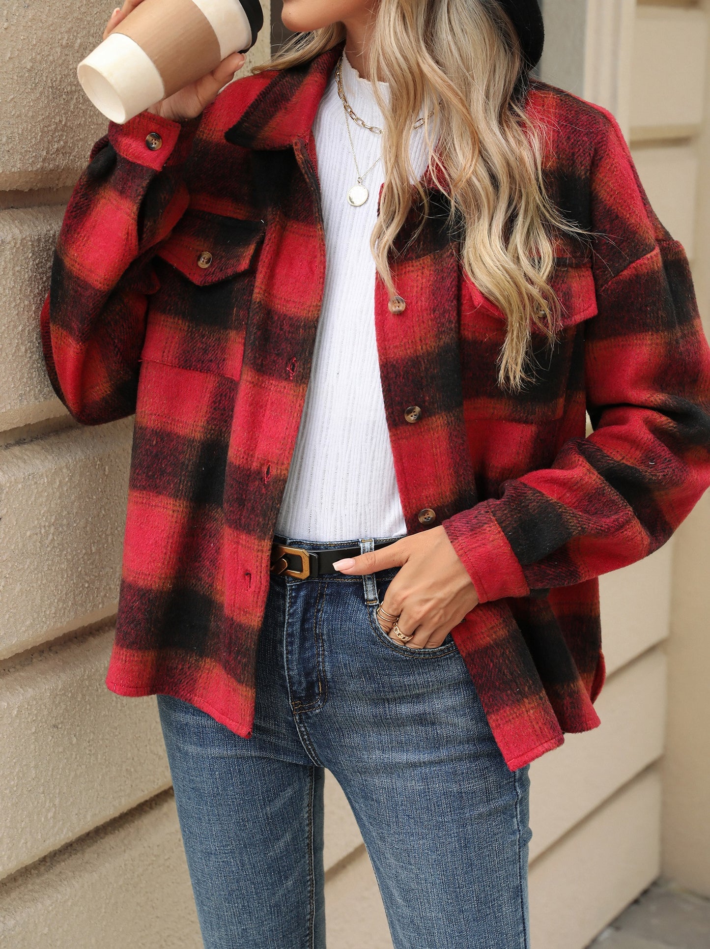 Womens Fashion Shirts Jacket Christmas Long Sleeve Button Down Plaid Shirt Casual Work Tops