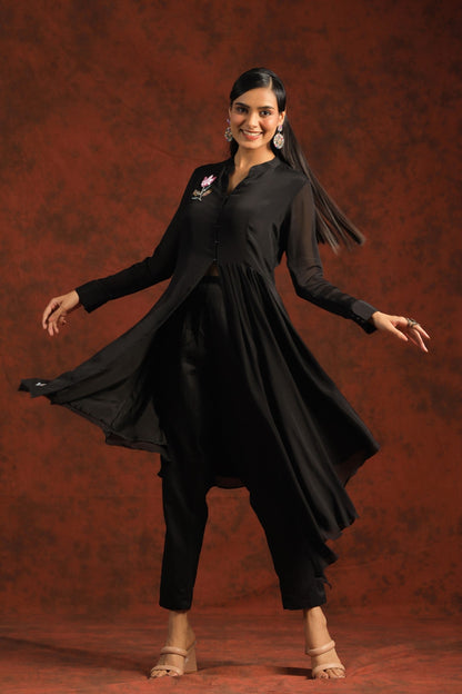 SummerFalling-Black Embelkished Chinon Chiffon Tunic Set