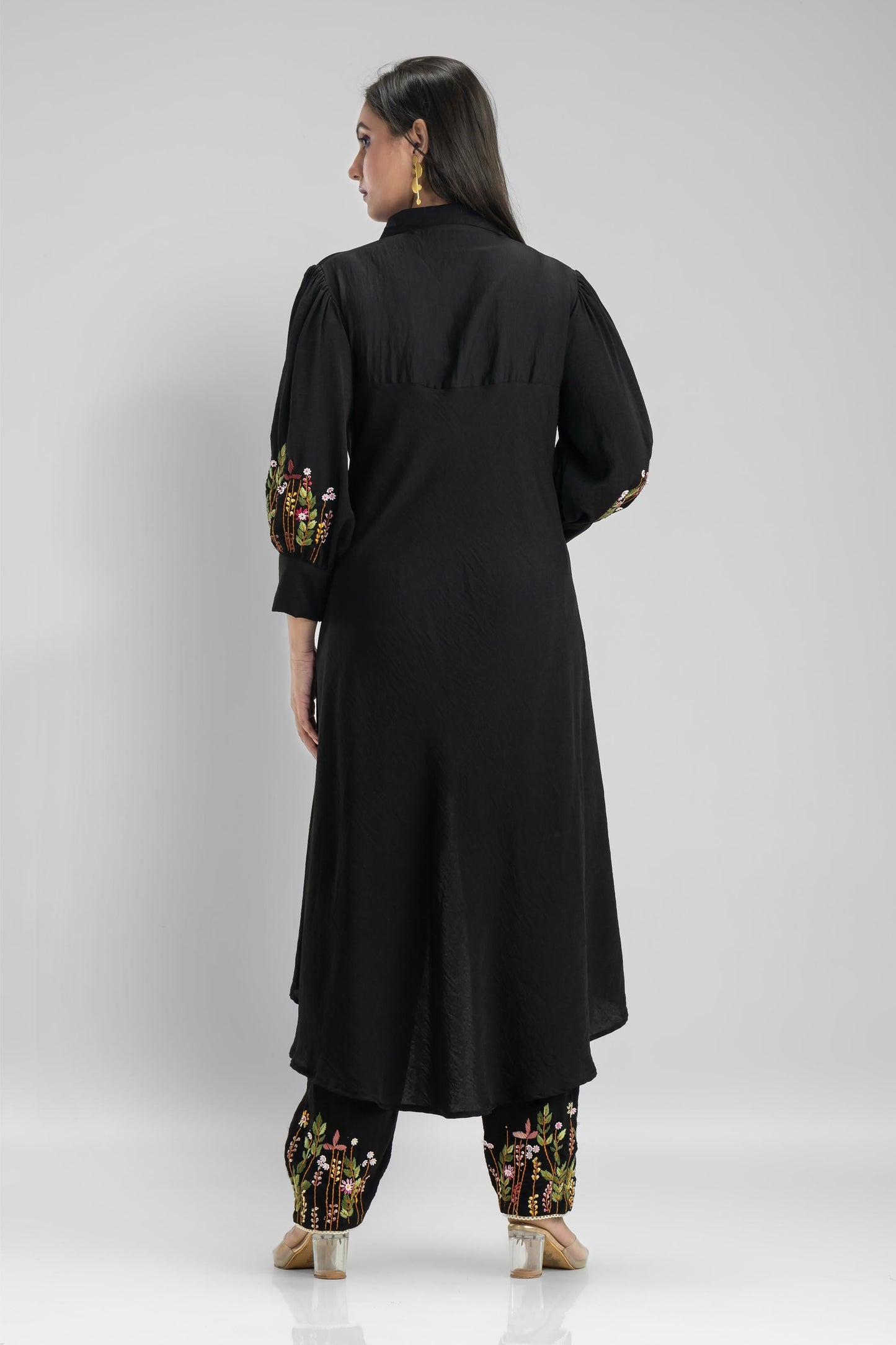 SummerFalling-Black Embroidered German Silk Co-Ord Set
