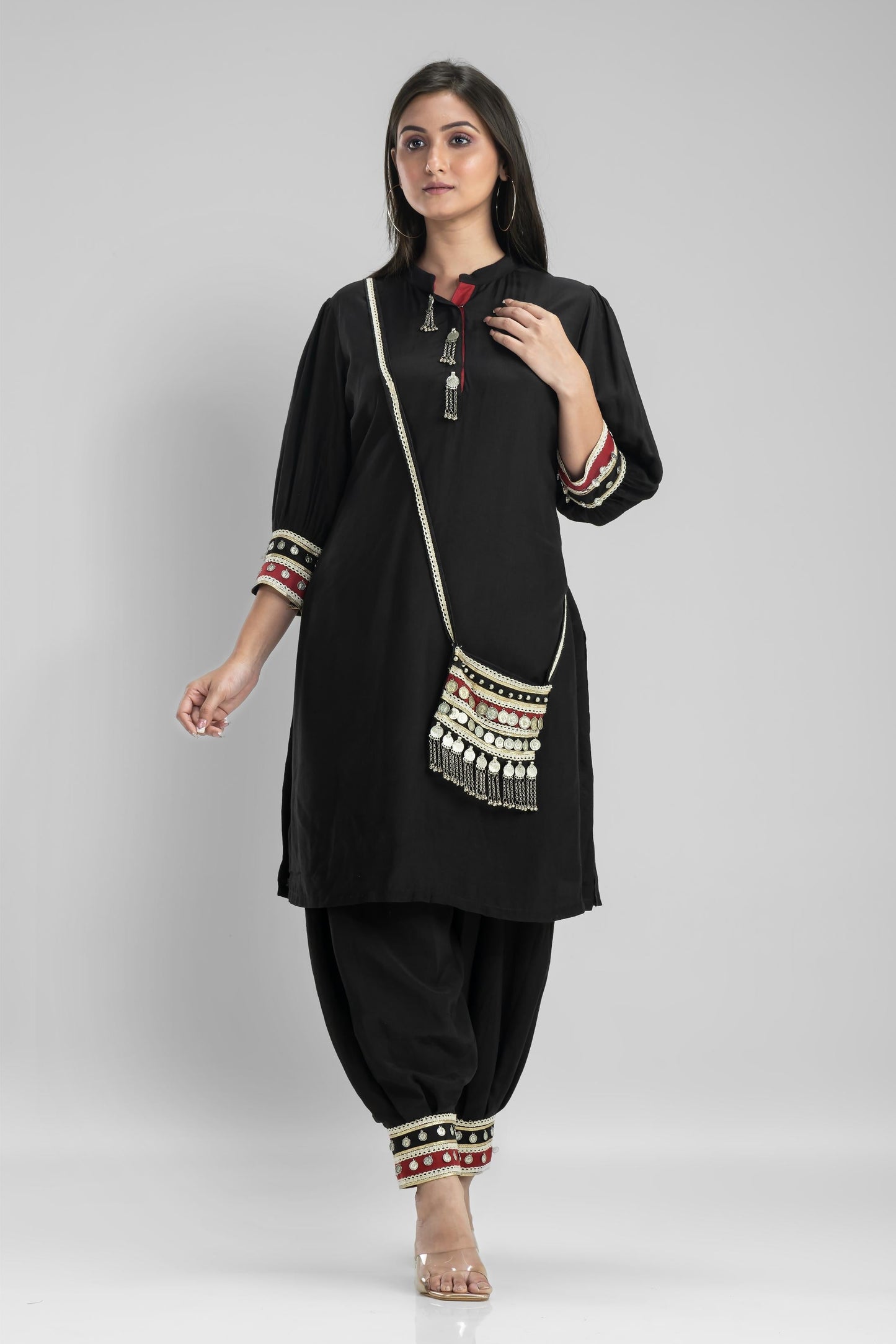 SummerFalling-Black Embroidered Premium Silk Patiala Pants Set