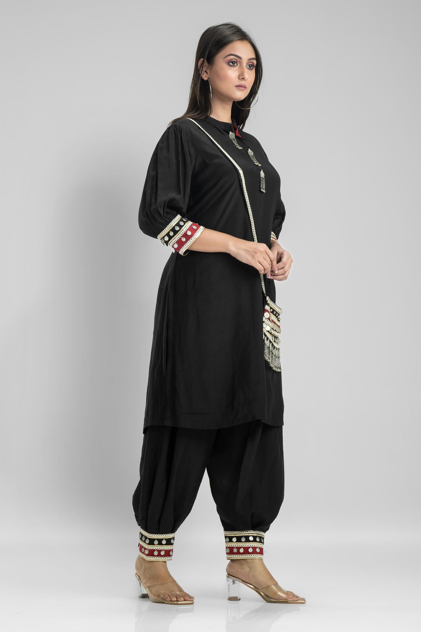 SummerFalling-Black Embroidered Premium Silk Patiala Pants Set