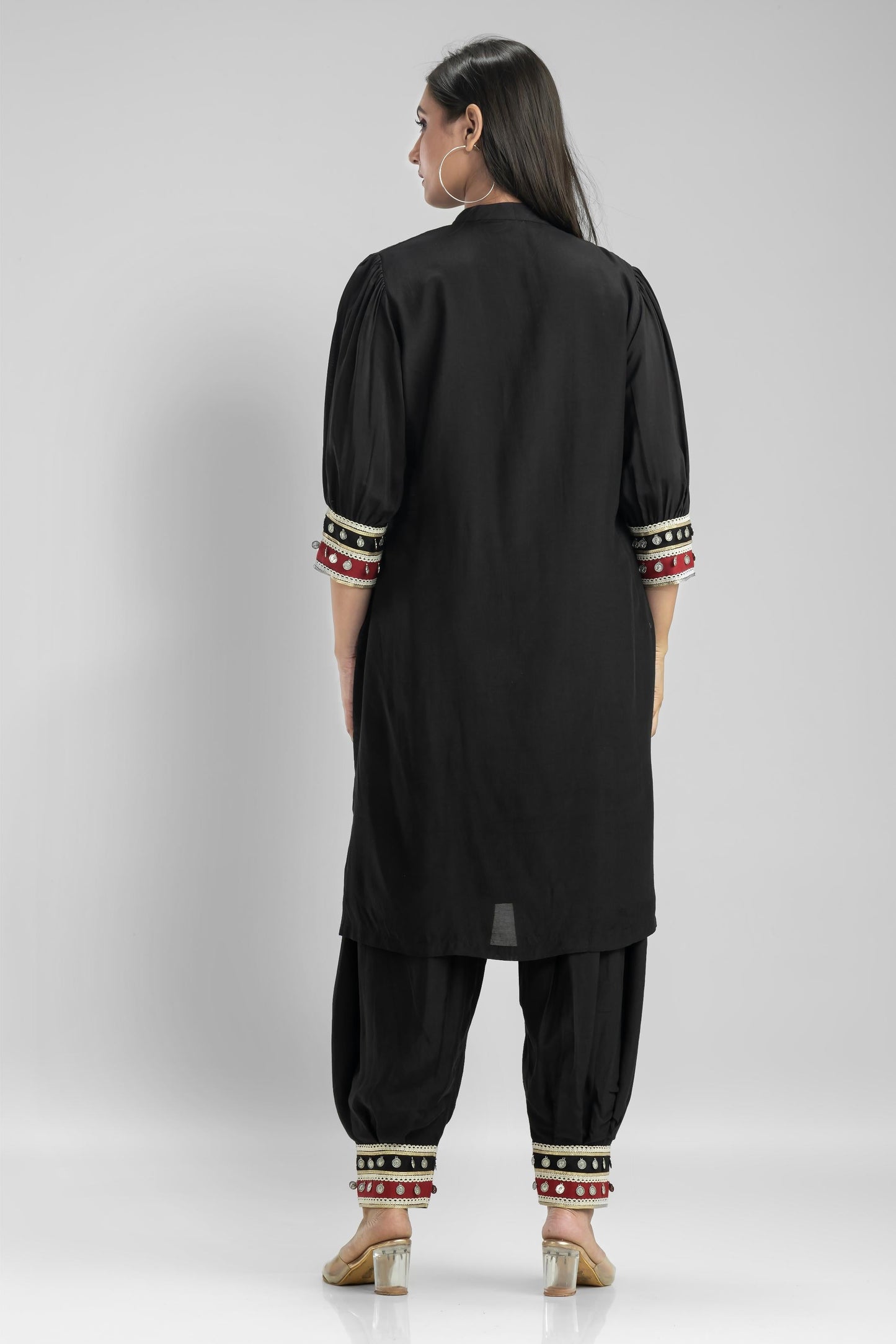 SummerFalling-Black Embroidered Premium Silk Patiala Pants Set
