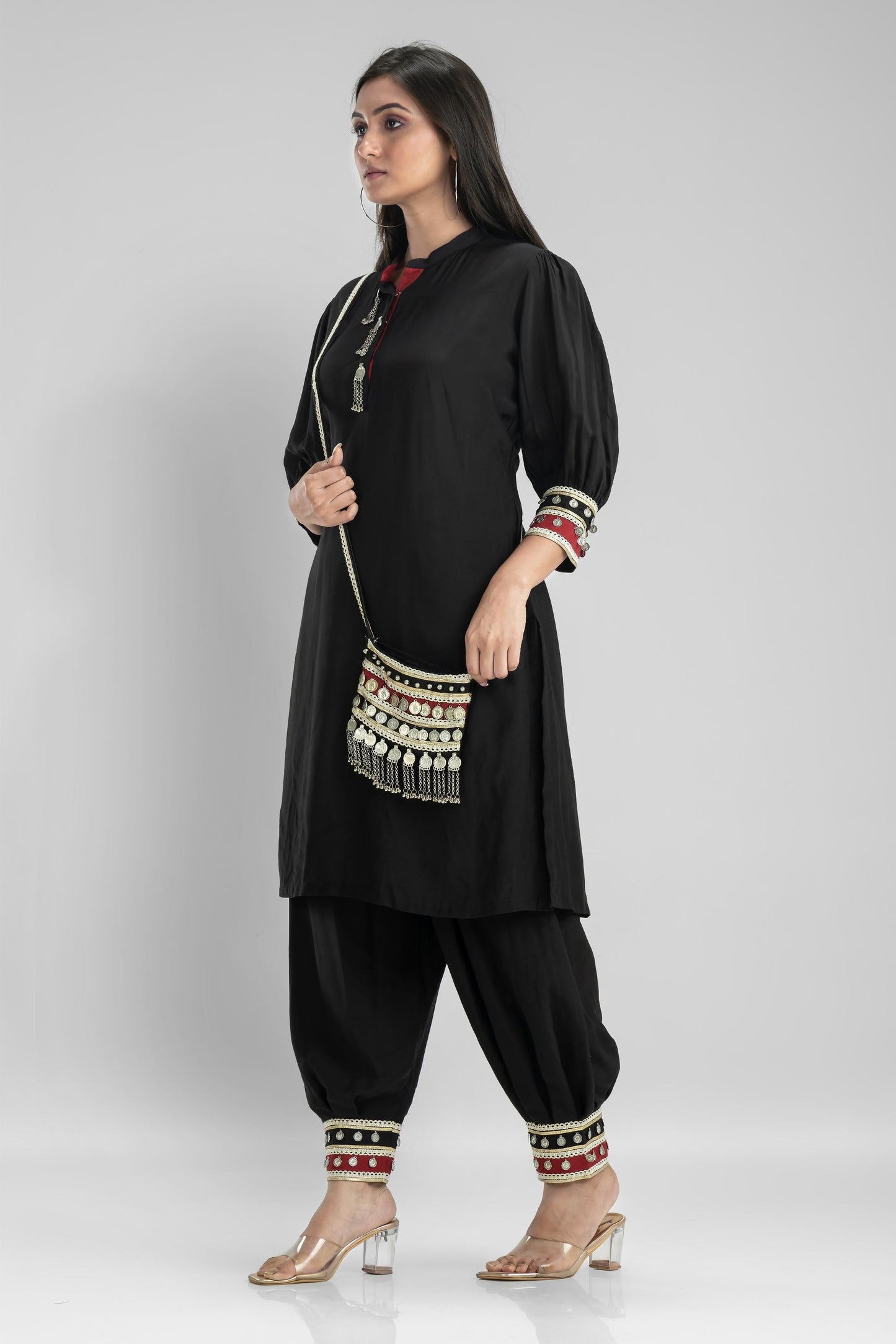 SummerFalling-Black Embroidered Premium Silk Patiala Pants Set