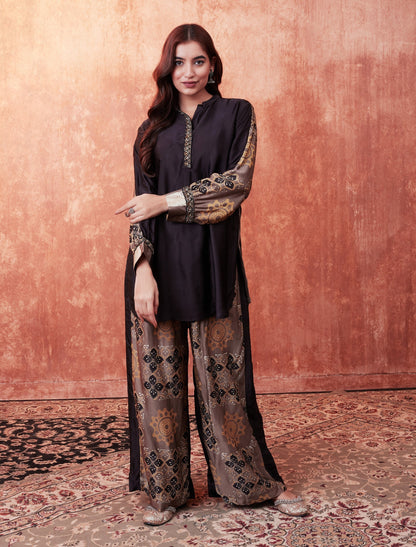SummerFalling-Beige Ajrakh Printed Habutai Silk Co-Ord Set