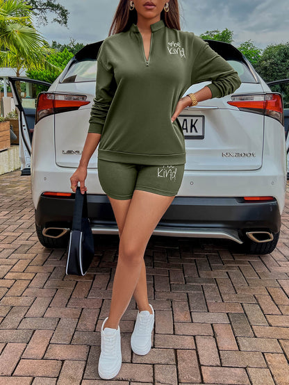 SummerFalling-BE KIND Graphic Quarter-Zip Sweatshirt and Shorts Set
