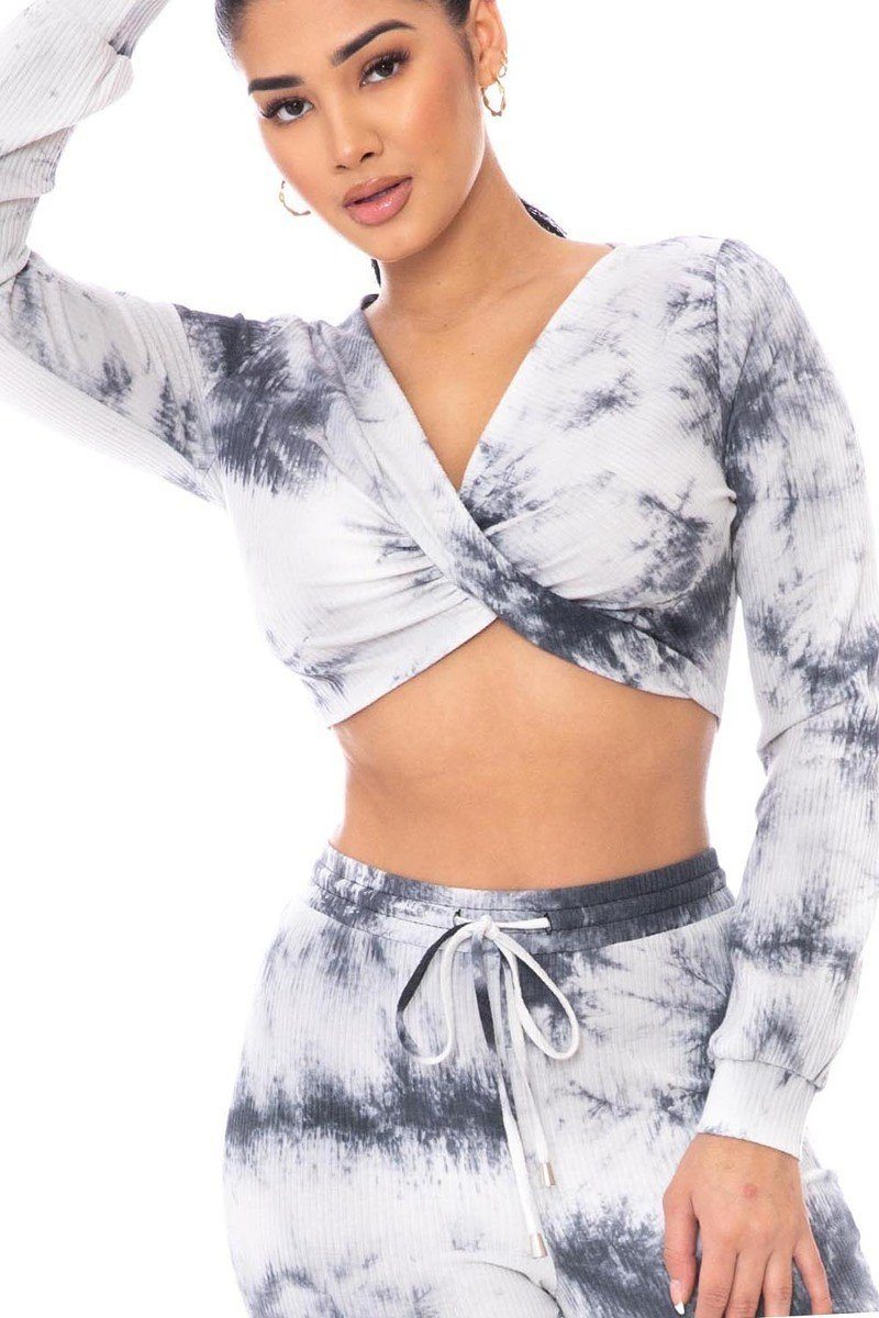 SummerFalling-Tie Dye Ribbed Sweater Set