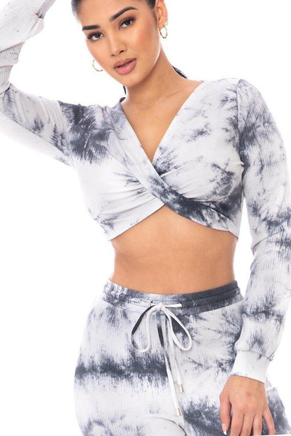 SummerFalling-Tie Dye Ribbed Sweater Set