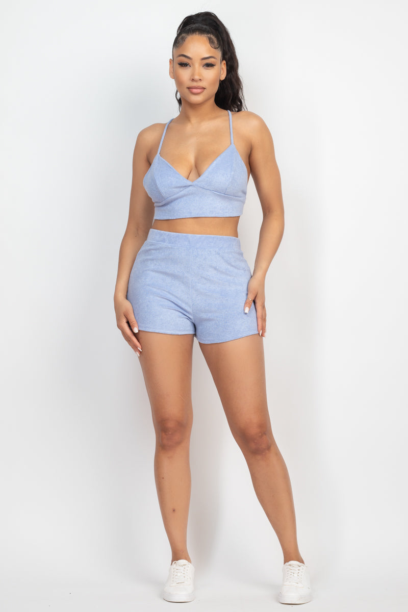 SummerFalling-Terry Towel Bralette Top & Mini Shorts Set