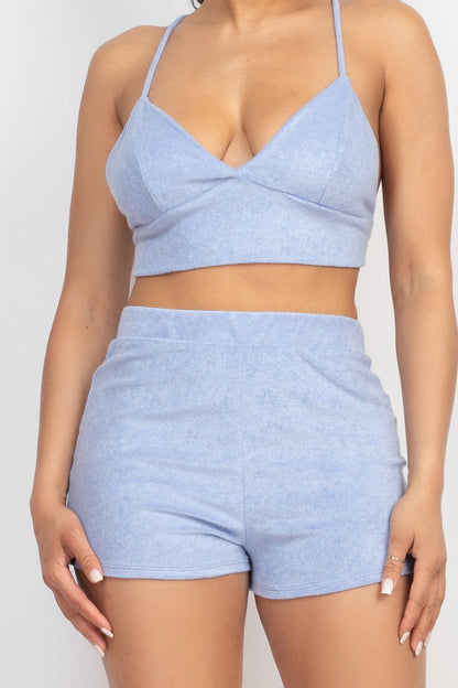 SummerFalling-Terry Towel Bralette Top & Mini Shorts Set