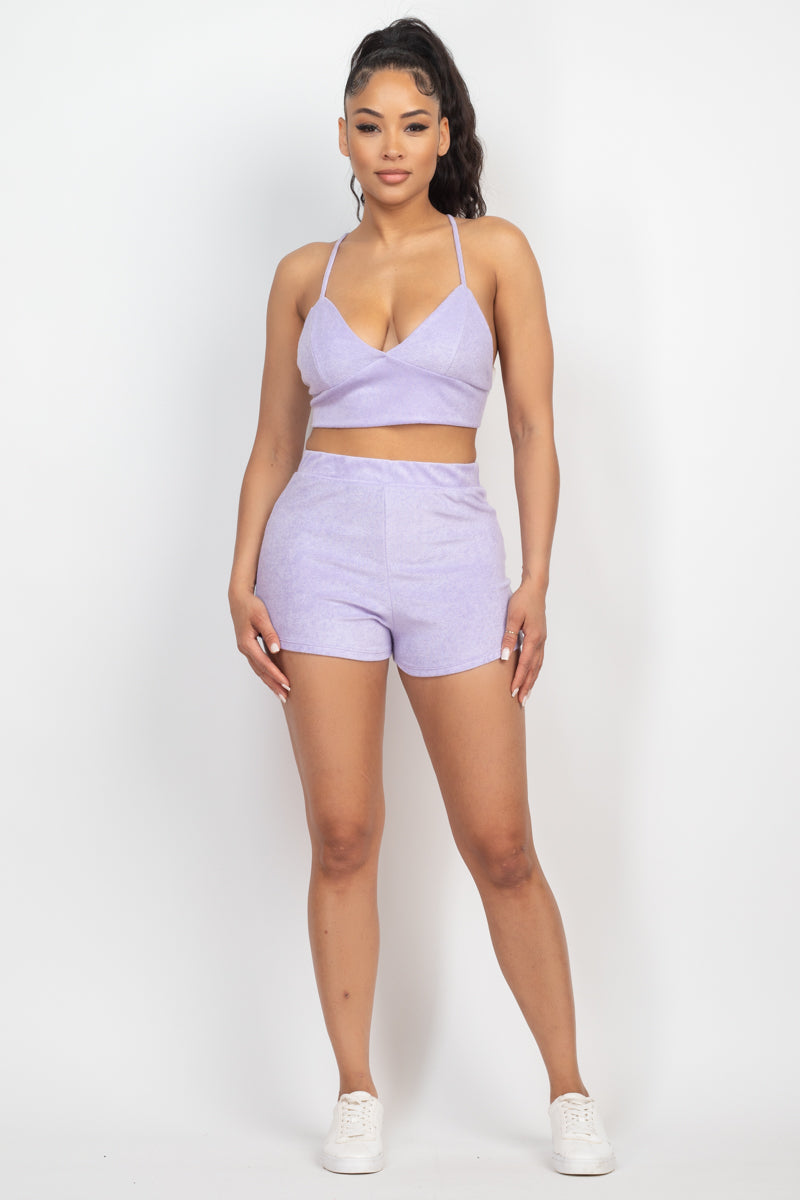 SummerFalling-Terry Towel Bralette Top & Mini Shorts Set