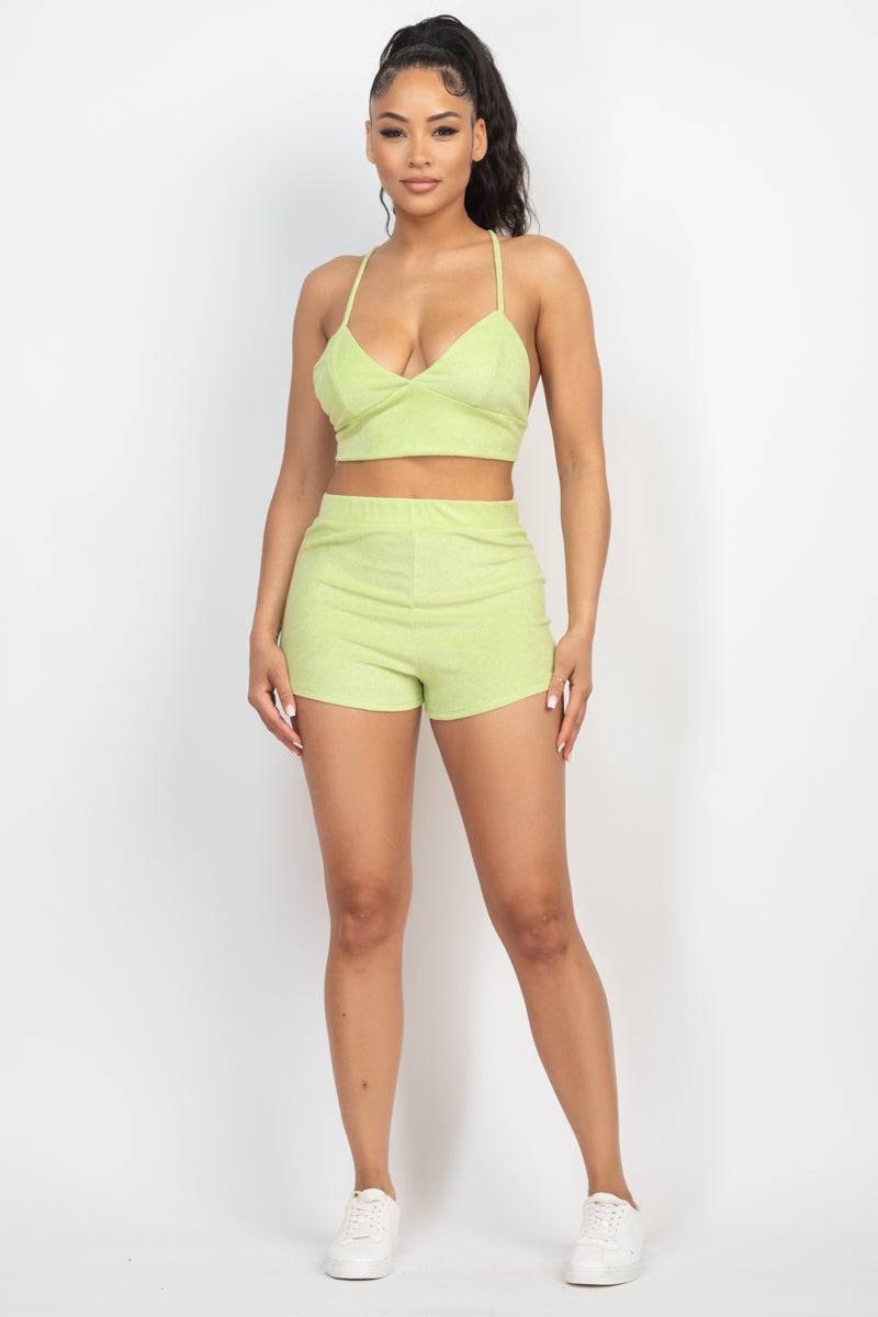 SummerFalling-Terry Towel Bralette Top & Mini Shorts Set