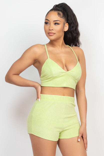 SummerFalling-Terry Towel Bralette Top & Mini Shorts Set