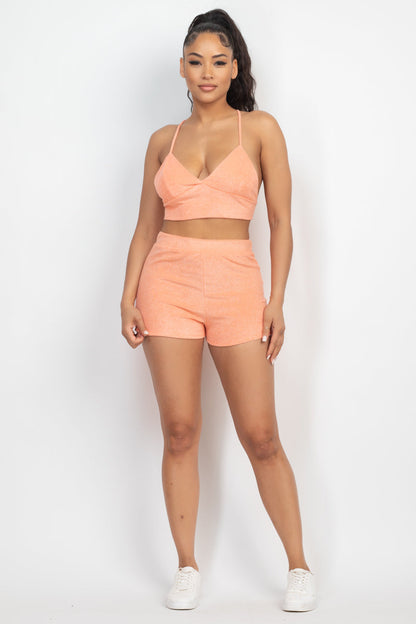 SummerFalling-Terry Towel Bralette Top & Mini Shorts Set