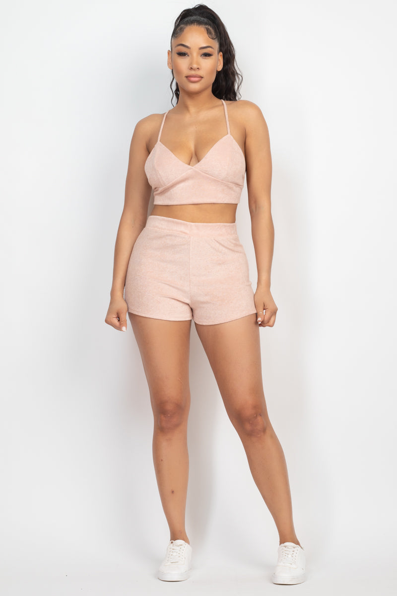 SummerFalling-Terry Towel Bralette Top & Mini Shorts Set