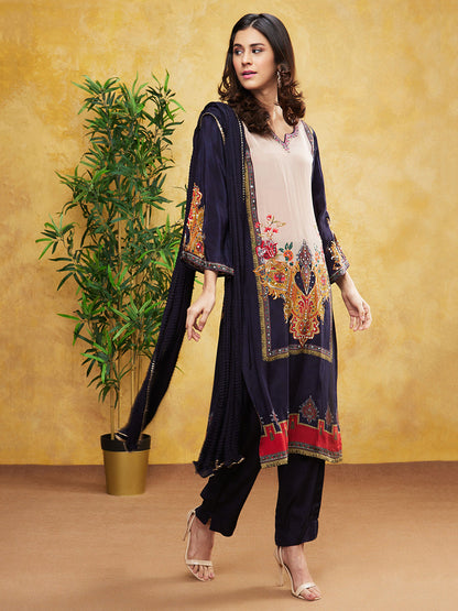 SummerFalling-Black Digital Printed Premium Silk Pants Set