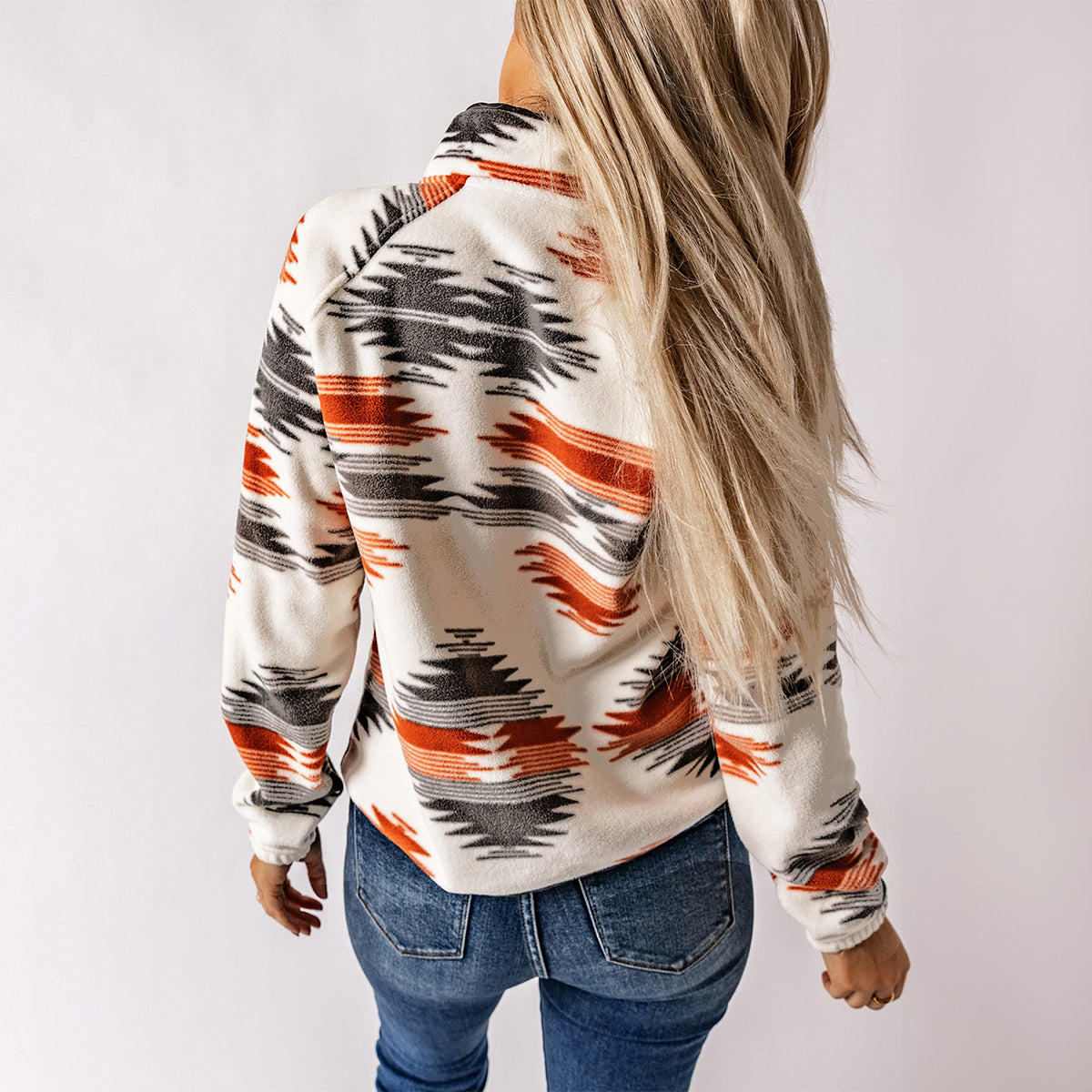 Multicolour Western Aztec Snap Buttoned Fleece Jacket