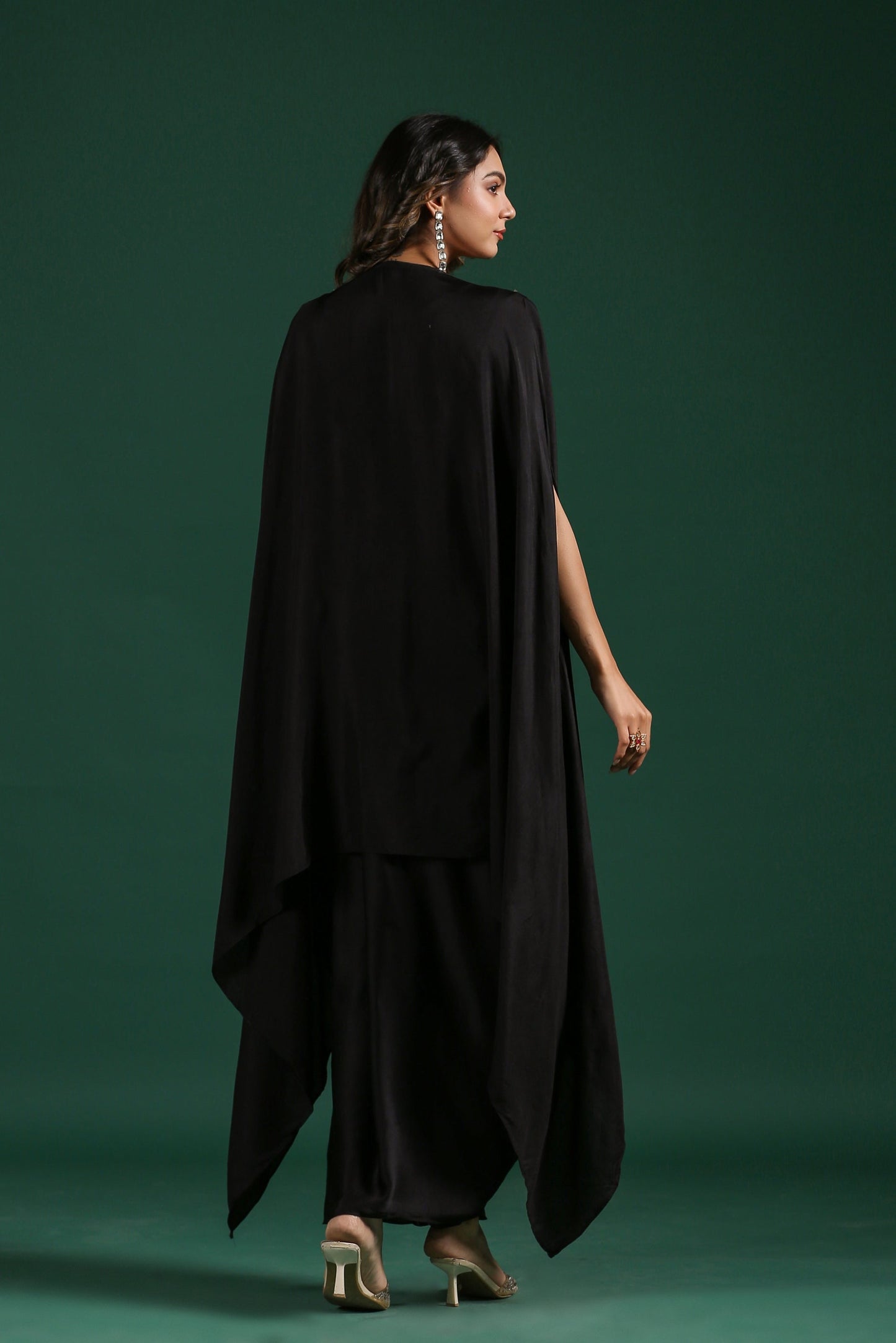 SummerFalling-Black Embroidered Premium Silk Skirt Set