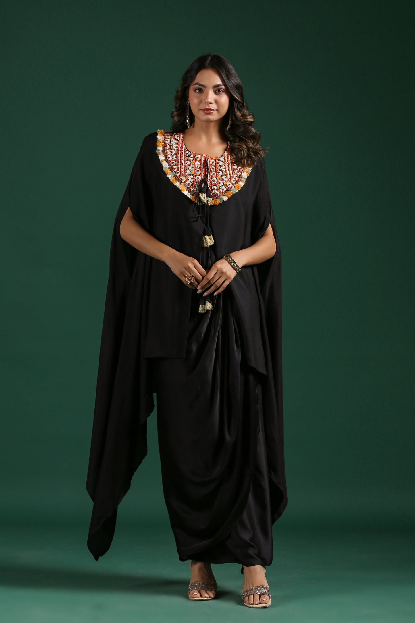 SummerFalling-Black Embroidered Premium Silk Skirt Set