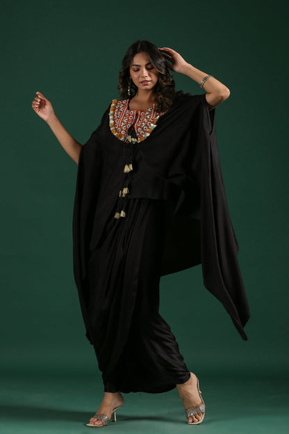 SummerFalling-Black Embroidered Premium Silk Skirt Set