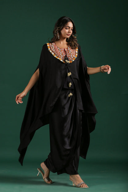 SummerFalling-Black Embroidered Premium Silk Skirt Set