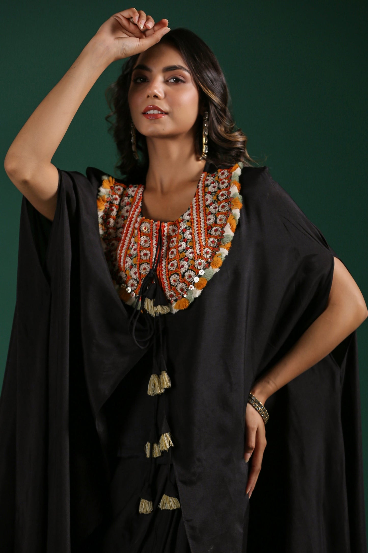 SummerFalling-Black Embroidered Premium Silk Skirt Set