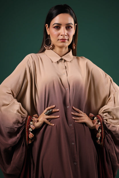 SummerFalling-Beige Embroidered Dola Silk Pants Set