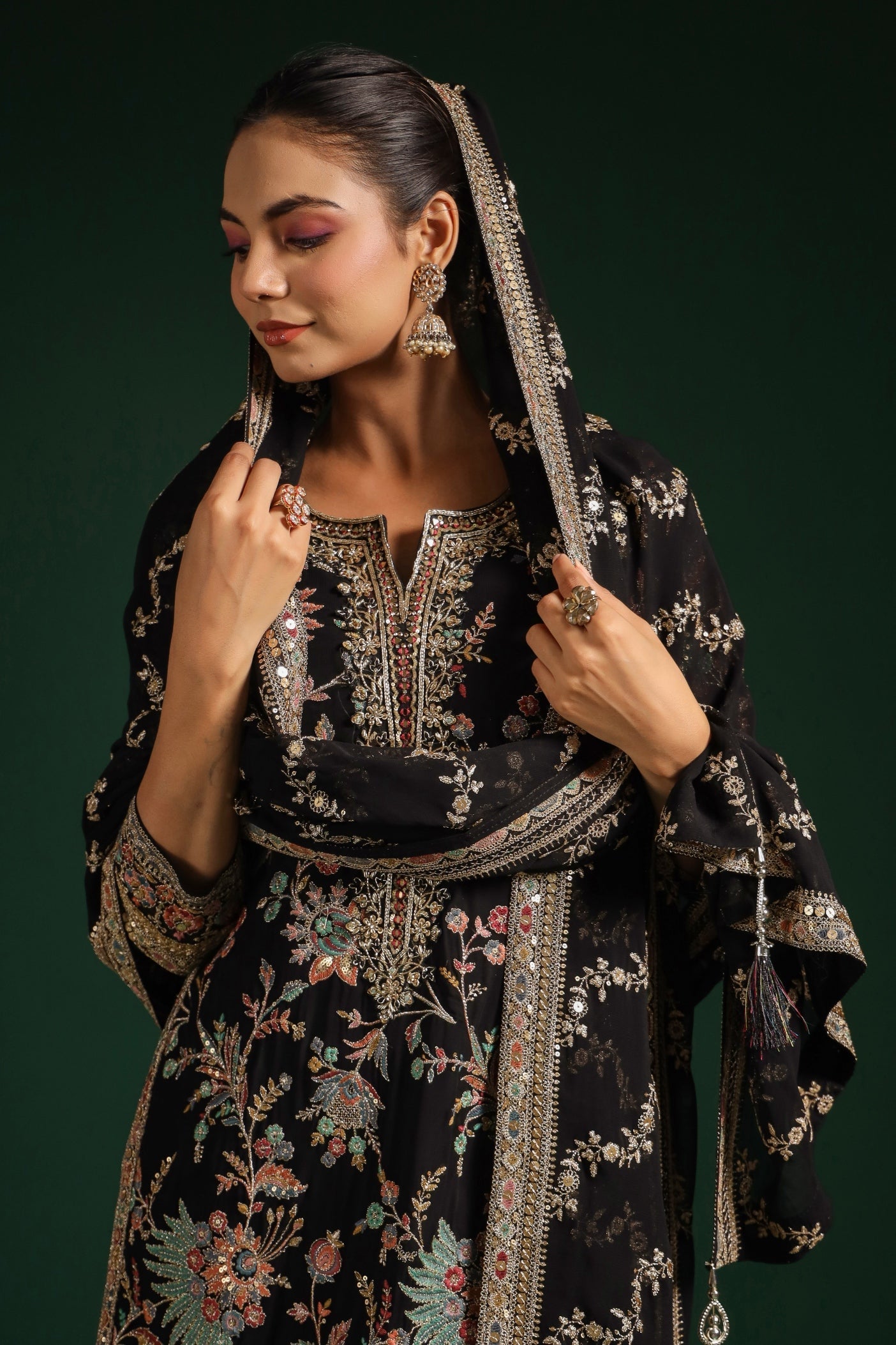 SummerFalling-Black Embroidered Premium Georgette Sharara Set