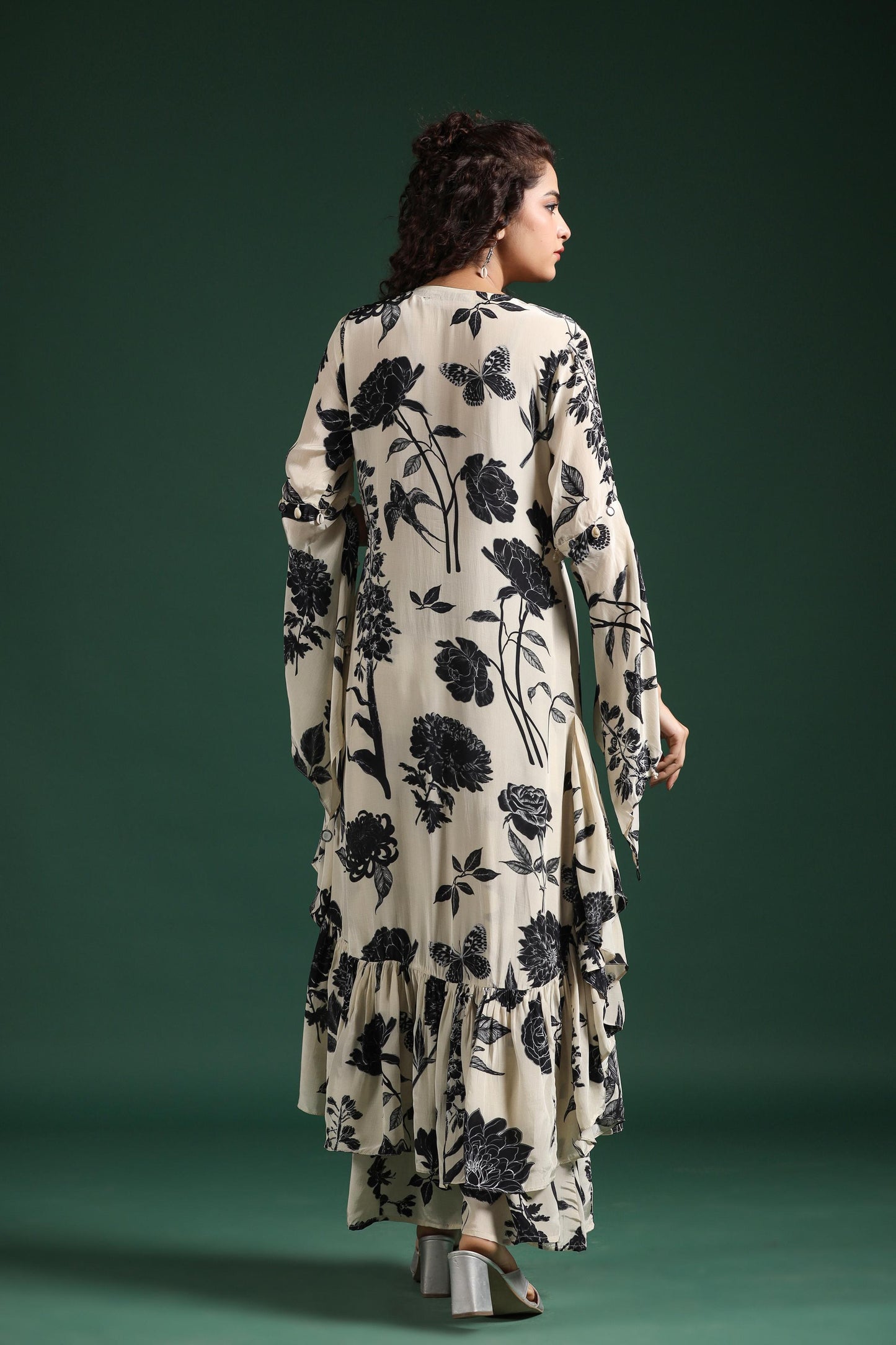 SummerFalling-Black & White Digital Printed Muslin Silk Palazzo Set