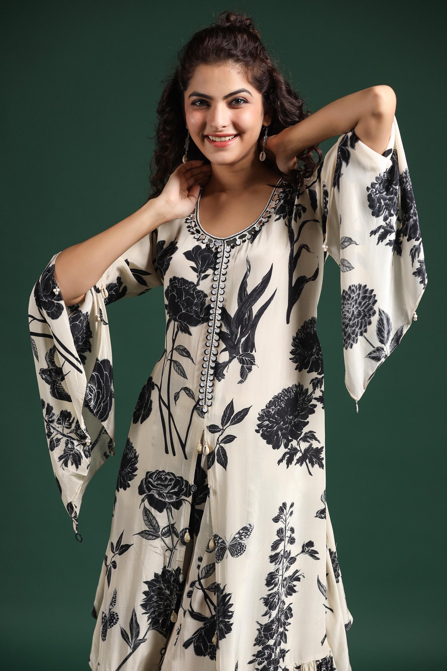 SummerFalling-Black & White Digital Printed Muslin Silk Palazzo Set