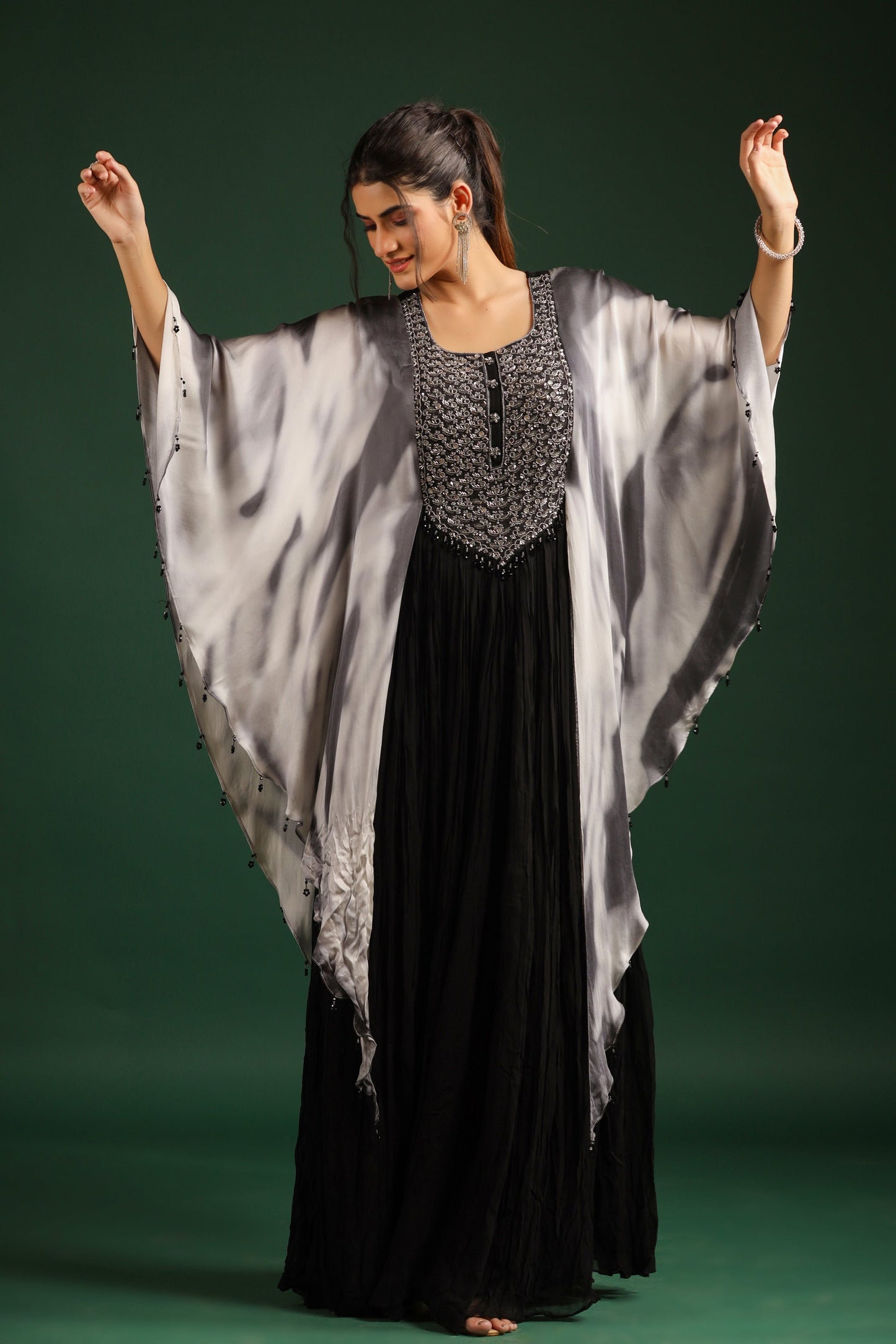 SummerFalling-Black Embellished Swiss Georgette Gown
