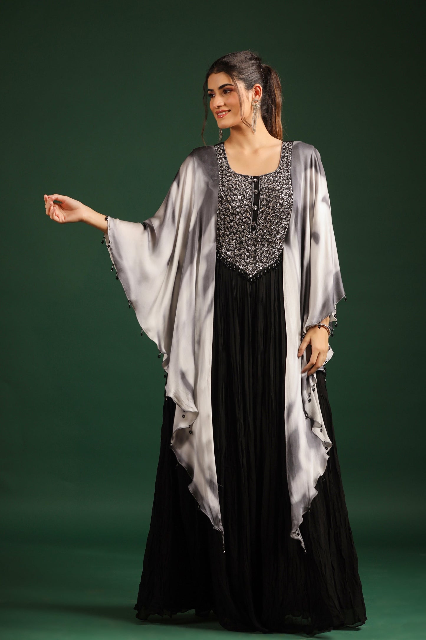 SummerFalling-Black Embellished Swiss Georgette Gown