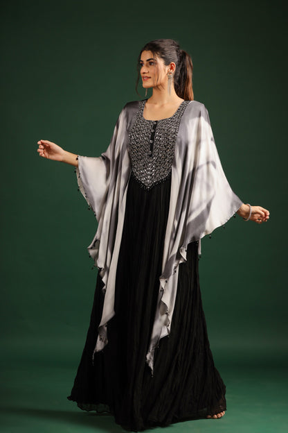 SummerFalling-Black Embellished Swiss Georgette Gown