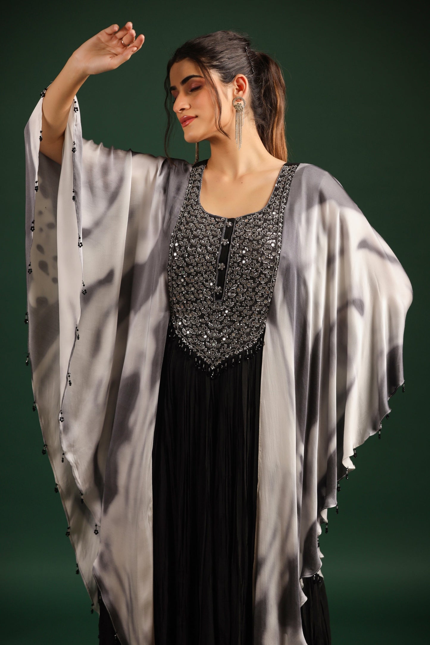 SummerFalling-Black Embellished Swiss Georgette Gown