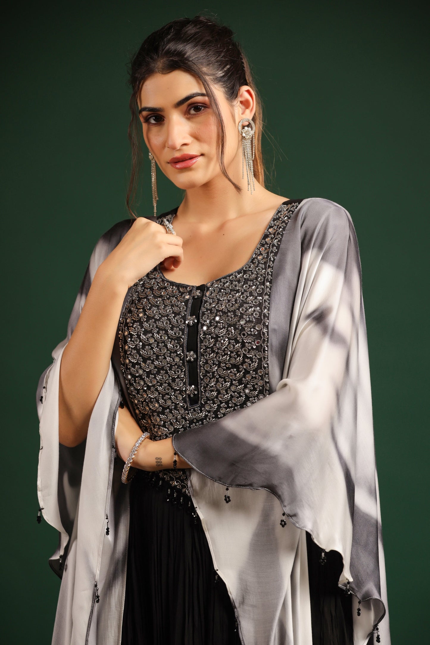 SummerFalling-Black Embellished Swiss Georgette Gown