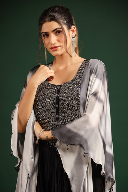 SummerFalling-Black Embellished Swiss Georgette Gown