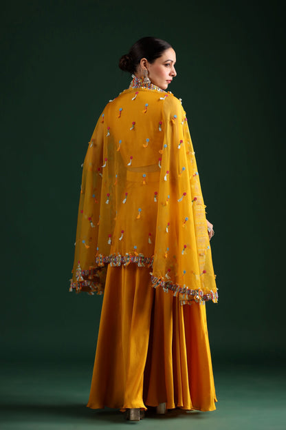 SummerFalling-Amber Yellow Embellished Cape Set