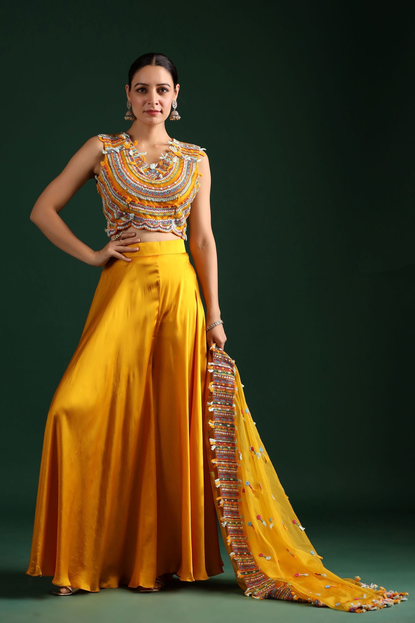 SummerFalling-Amber Yellow Embellished Cape Set