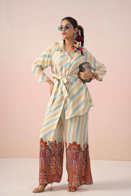 SummerFalling-Antique White Spanish Muslin Silk Co-Ord Set