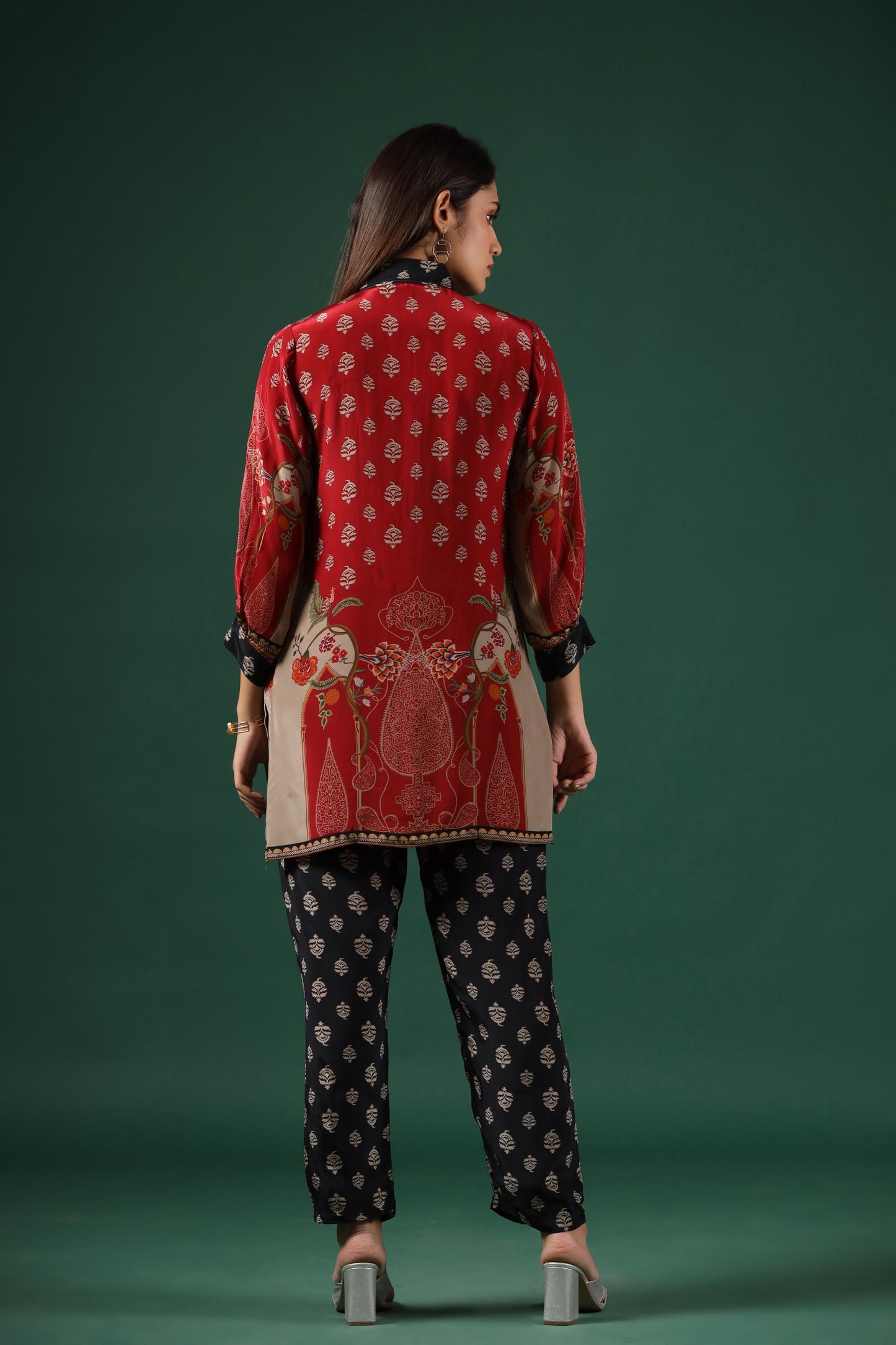 SummerFalling-Black Ajrakh Printed Crepe Silk Co-Ord Set