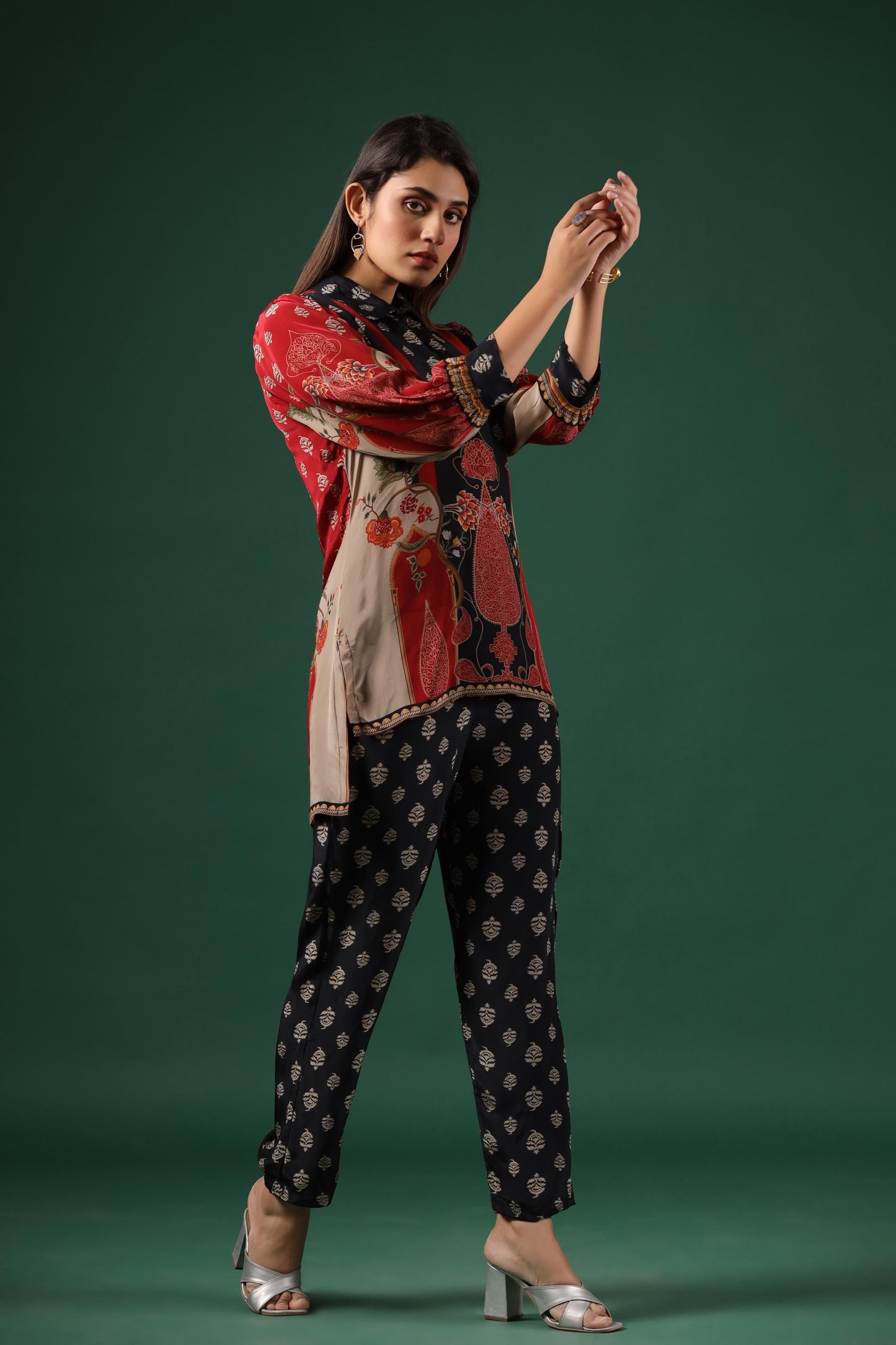 SummerFalling-Black Ajrakh Printed Crepe Silk Co-Ord Set