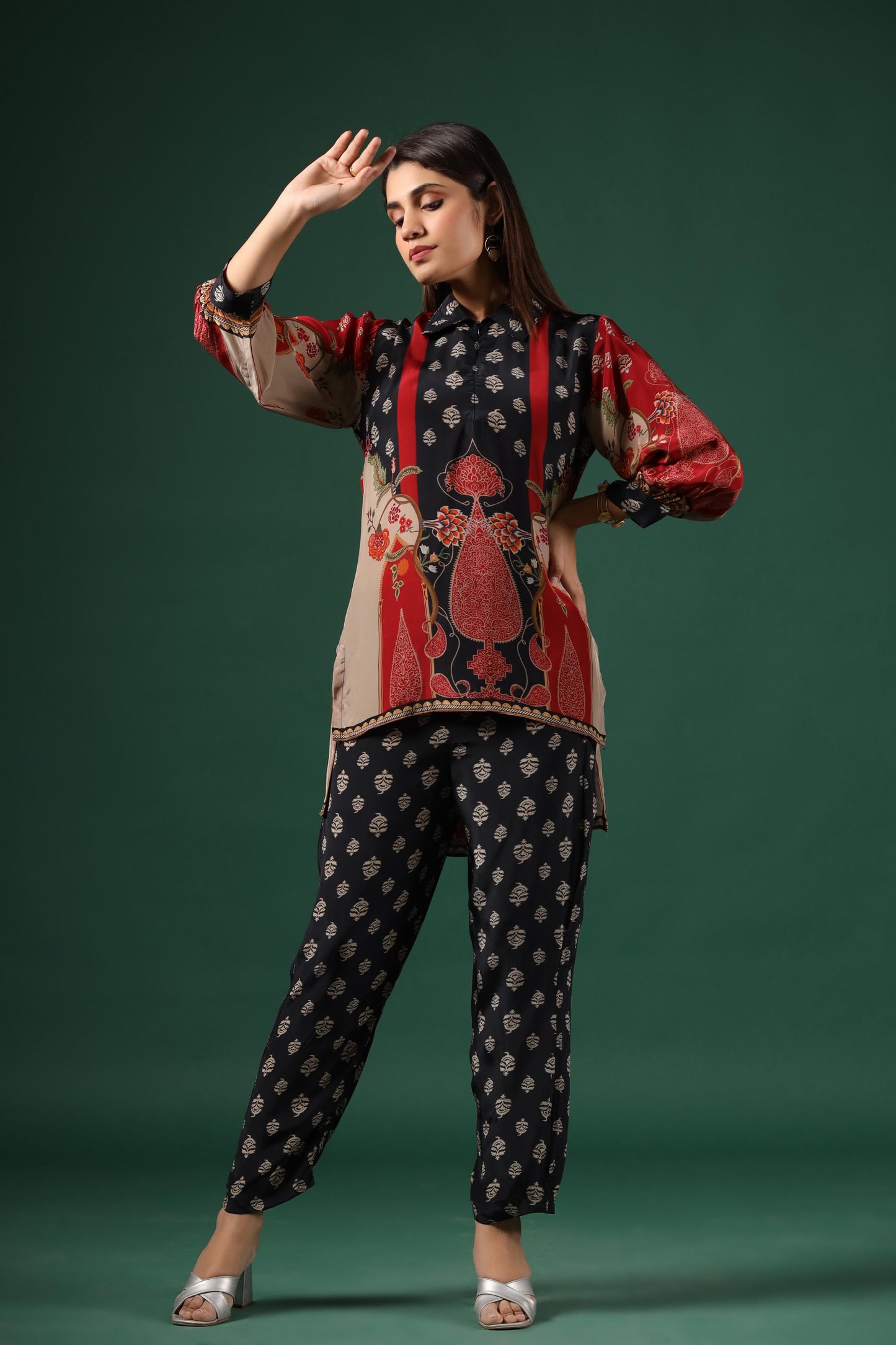 SummerFalling-Black Ajrakh Printed Crepe Silk Co-Ord Set