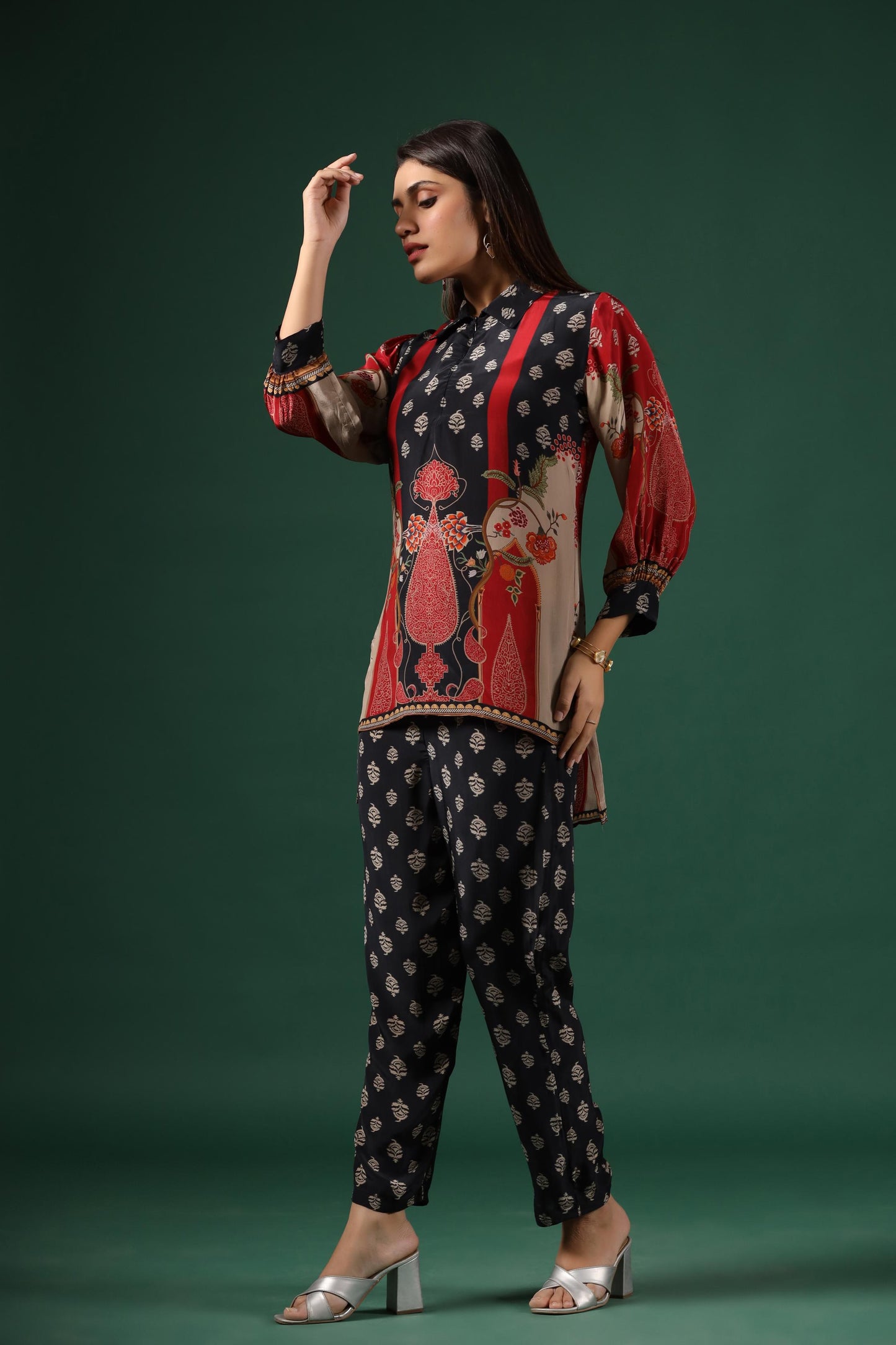 SummerFalling-Black Ajrakh Printed Crepe Silk Co-Ord Set