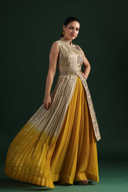 SummerFalling-Beige Embellished Premium Georgette Skirt Set
