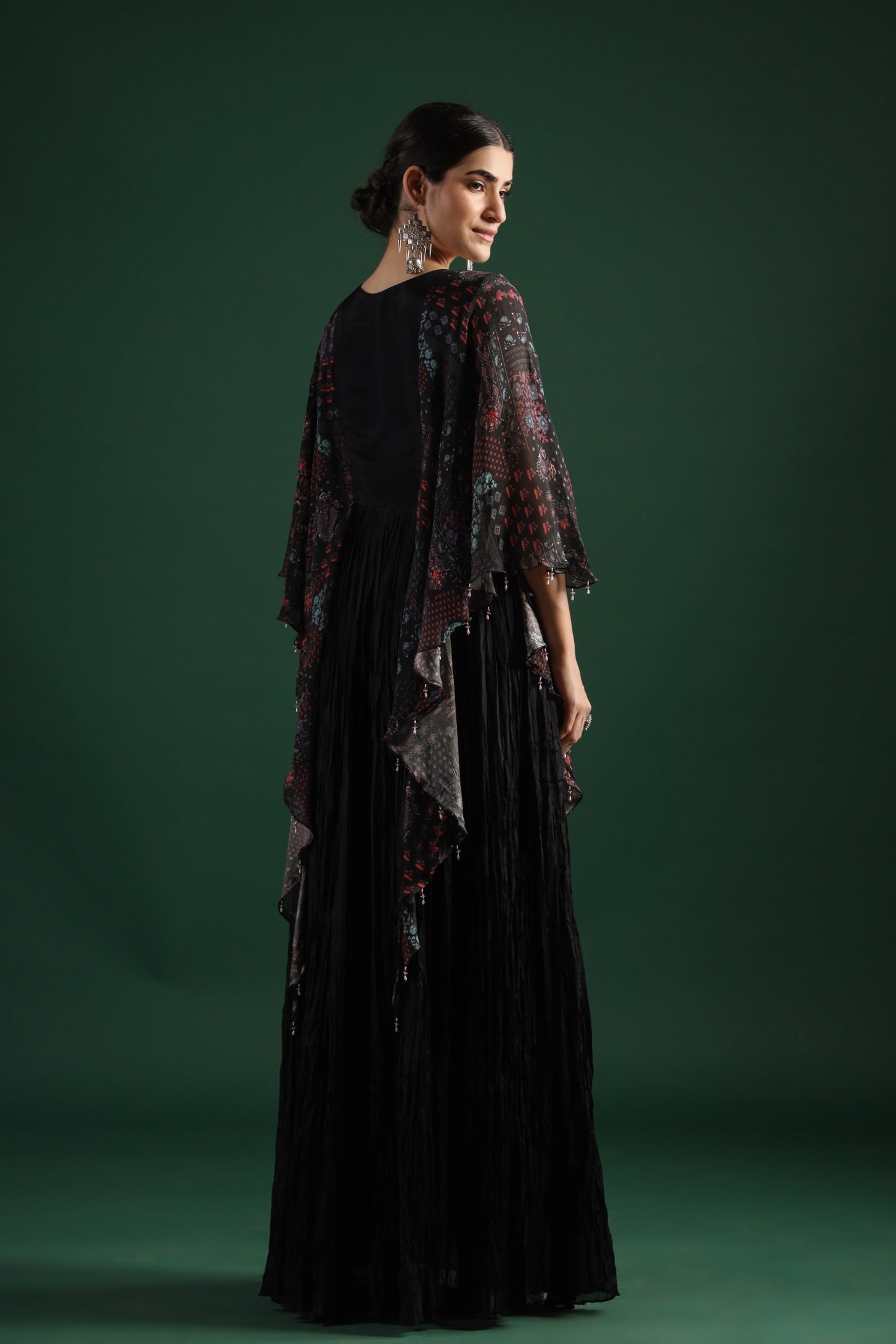 SummerFalling-Black Embellished Premium Silk Gown